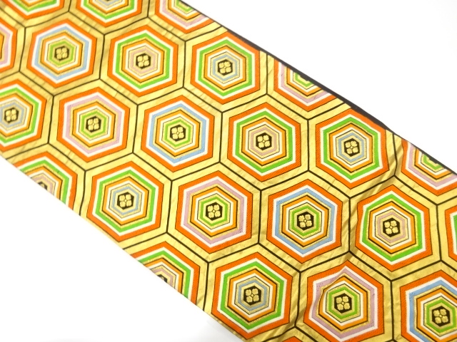 JAPANESE KIMONO / ANTIQUE FUKURO OBI / SILK / WOVEN KIKKO PATTERN